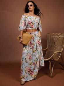 COSMINA 女士优雅度假雪纺印花休闲度假裙，春夏 - 彩色 - 查看 1