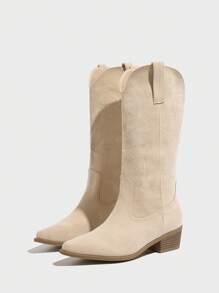 Styleloop Women's Mid-Calf Boots, Boho Style, Retro American, Bohemian, Western, Music Festival, Party, Christmas, Halloween Outfit - Beige - View 3