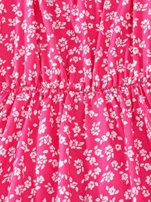 Tween Girl Elegant Floral Pattern Puff Sleeve Dress Is Suitable For Daily Travel And Vacation Wear