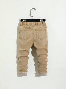 SHEIN Young Boy Distressed Casual Ripped Frayed Patch Skinny Khaki Denim Pants,For Kids Daily Wear Outfits And Spring/Summer Clothes - Khaki - View 2