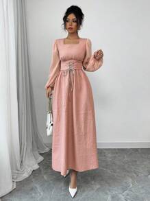 Modelyn Vestido casual de manga larga de unicolor para mujer, simple y de moda para uso diario