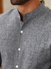 ResortEase Plus Size Men Casual Minimalist Shirt, Suitable For Everyday Wear - Grey - View 3