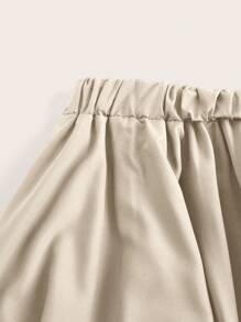 ROMWE Goth Woman Beach Long Skirt With Layered Lace Trim Asymmetrical Hem, For Spring Vacation Outfits - Khaki - View 4