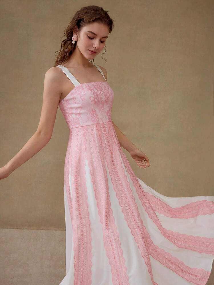 CONTRAST LACE ZIPPER DRESS