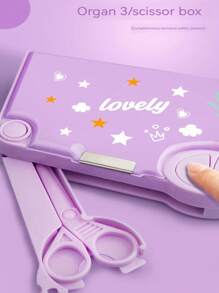 1pc Random Cartoon Multifunctional Stationery Box, Creative Double-Layer Large Capacity Simple Pencil Case, Personalized Pen Case, Suitable For Students, And Back To School - Purple - View 9