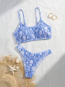 Swim Mod 25 Latest New Summer Ditsy Floral Bandeau Bikini 2 Pieces Swimwear For Women - Blue - View 7