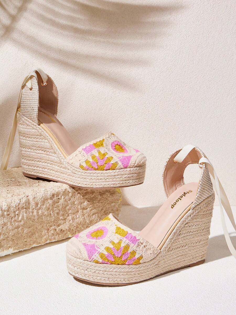 Styleloop Women's Woven Rope Platform Wedge Sandals, Vacation Style BOHO Chic Retro American Western Music Festival Party Outfit