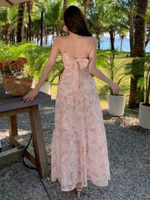 DAZY Ditsy Floral Allover Print Textured Midi Slip Dress For Women,Ruffle Vacation Outfits Women - Pink - View 1