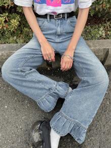 FRIFUL Women's Denim Flared Pants, Jeans, Spring/Summer - Medium Wash - View 6