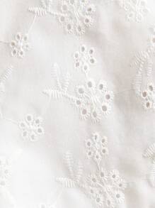 Emery Rose Kids Emery Rose Kids Young Girls' Plain Woven Puff Sleeve Hollow Out Casual Blouse - White - View 7