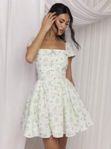 COSMINA Women's Mini Dress, Elegant Ditsy Floral Summer Outfits For Women, Wedding Guest Dress - Multicolor - View 4