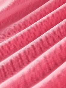 SHEIN MOD Sommerliches quadratisches Ausschnitt-T-Shirt mit Knoten-Vorderseite, Rüsche, rosa Schleife und Seil