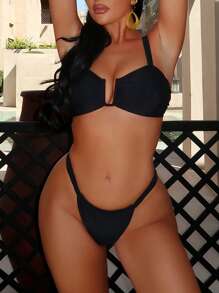 Swim SXY Women's Summer Bikini Swimwear 2 Pieces Set, U-Neck Strappy, Thong Bottom, Beach & Vacation Beachwear