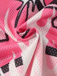 ROMWE MEN Prep Men's Jersey Shiny Fabric Mesh Insert Sports Short Sleeve Top & Shorts, Baseball Suit, Sports Uniform - Pink - View 6