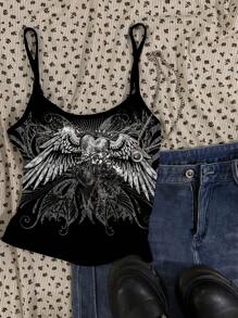 Attitoon Women Casual Sexy Camisole With Heart Wings Pattern, Bodycon Design, Suitable For Summer Back To School