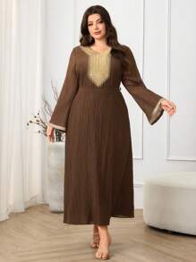 Al Najma Plus Size Women Solid Color Patchwork Długi Rękaw Prosta Swobodna Arabska Sukienka