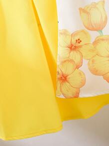 SHEIN Playful Pals 2pcs/Set Girls Summer Dress, Baby Girl Butterfly & Bee Print Round Neck Dress, Suitable For Summer - Yellow - View 6