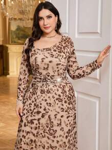Modelyn Đầm cổ lệch họa tiết da báo thời trang cỡ lớn - Nhiều màu - Xem 6
