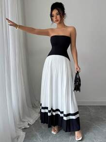 Chiquease Damen farblich gespaltenes gerafftes Bandeau-Kleid