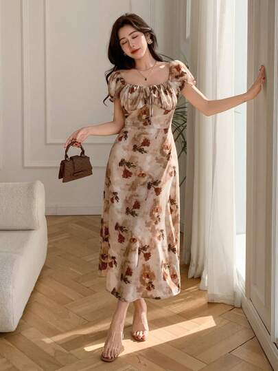 DAZY Women's Floral Print Short Sleeve Summer Dress, Valentine's Day Gift Sundress