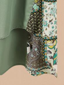 Lacomfia Plus Size Crew Neck Short Sleeve Solid Color Patchwork Stylish Elegant 2 Pieces Set (Top & Pants)