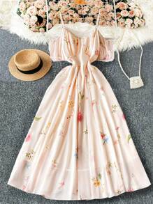 SHEIN LUNE Plus Size Women Summer Spring Elegant Floral Print Fashion Resort Casual Strapless Dress, Tea Party Outfit, Easter Dress - Multicolor - View 9