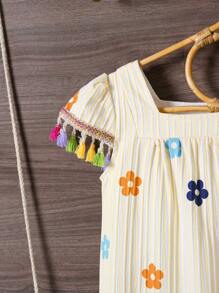 Girls Lovely Holiday Multi-Color Polka Dot Tassel Dress - Multicolor - View 3