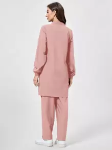 TaskEZ Solid Color Long Sleeve & Long Pants Scrub Uniform Set - Dusty Pink - View 2