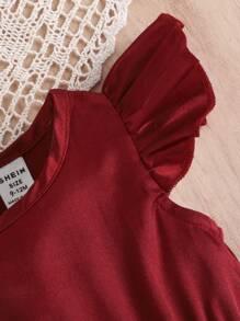 Vestido rojo vino elegante y vintage estilo palacio para niñas bebés con decoración de dobladillo con volantes, incluye bolso a juego, para verano - Burdeos - Ver 7