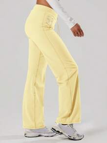 Musera Sport Quần thể thao nữ đính đá, ống đứng, cạp thấp, có dây rút, thích hợp cho Padel, Tennis, Pickleball, tập gym, thể dục mùa đông. - Màu vàng - Xem 4