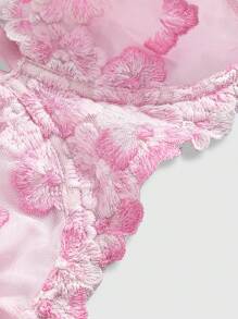 ROMWE Kawaii 3 pezzi/set Reggiseno con imbottitura e slip con ricamo floreale sexy, taglie forti, primavera