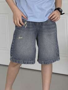 DAZY Tween Boys' Distressed Denim Shorts With Vintage Wash,Back To School Clothes - Medium Wash - View 4