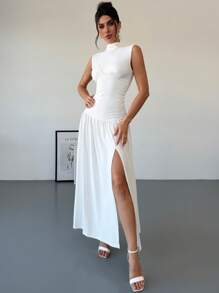 Firerie Women's Elegant Romantic Minimalist Plain Slim Fit Sleeveless Dress, Suitable For Spring/Summer - White - View 3