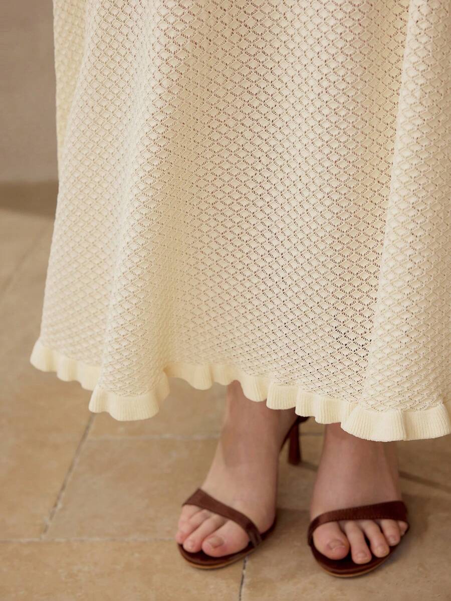 MOTF PREMIUM 网眼针织荷叶边下摆毛衣裙 - 杏色 - 查看 2