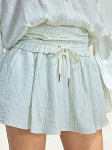 Arave Bộ đồ 2 món cho nữ Áo sơ mi kẻ sọc rộng rãi và chân váy Bộ đồ 2 món Áo crop top và chân váy ngắn, Xuân/Hè - Nhiều màu - Xem 4