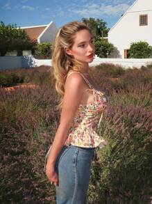 Glamine Charm 性感花卉印花骨架荷叶边系带女式背心 - 彩色 - 查看 5