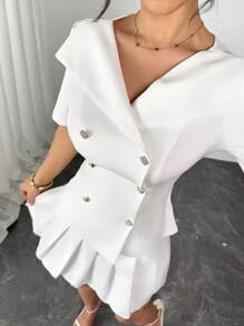 Calvaya Double-Row Crystal Heart Decor Thin Blazer