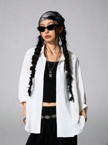 SHEIN Tween Girls Spring White/Black Blouses&Vest& Wide Leg Sweatpants Sets,3pcs