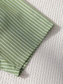 2 pezzi Set di top a maniche corte e pantaloncini verdi semplici e alla moda per ragazzo, pigiama casual da casa - Verde - Visualizzare 4