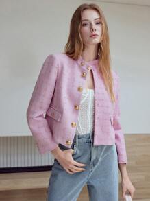 MOTF STUDIO TWEED BUTTON UP JACKET - Mauve Purple - View 4