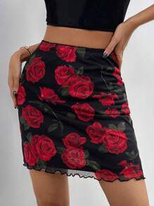 SHEIN Privé Damska, letnia, walentynkowa, seksowna, siateczkowa, różowa, z wysokim stanem, dopasowana mini spódniczka