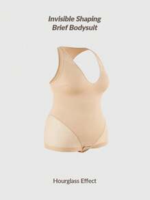 SHAPORA Plus Size Shaping Plunge Deep-V Shapewear Brief Bodysuit Body Shaper Butt Lifter -Tummy Waist Thigh Control - Apricot - View 3