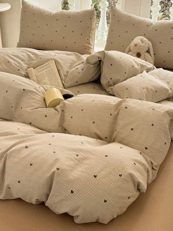 3pcs Thick Polyester Fresh Floral Print Machine Washable, Boy/Girl Dormitory Bedding Set (1pc Duvet Cover 2pcs Pillowcases, No Filler)