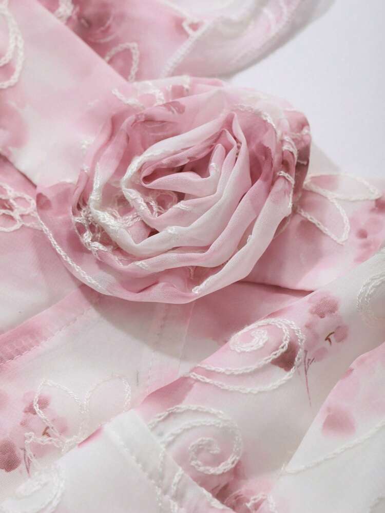 Chiffon Dress With Floral & Vine Prints, Ruffled Asymmetric Hem, Spaghetti Strap, Mid-Length Dress For Women Summer,Milkmaid Dress Sundress Vacation Outfits Women Easter Boho