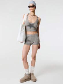 TypaGal 热销夏季针织星星数字图案厚腰带迷你短裤