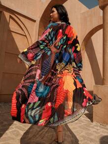 Swim Oasis 大码女式和服，豹纹与抽象叶印花，度假氛围