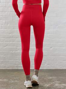 Musera Sport Crossover Waist Fitted Contour Activewear Leggings Workout Summer Holiday Gym Fitness Fall  Yoga Pilates Daily Casual - Red - View 4