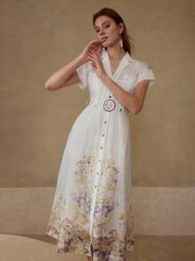 MOTF PREMIUM VESTIDO ESTAMPADO DE FLORES CON CINTURÓN - Blanco - Ver 7