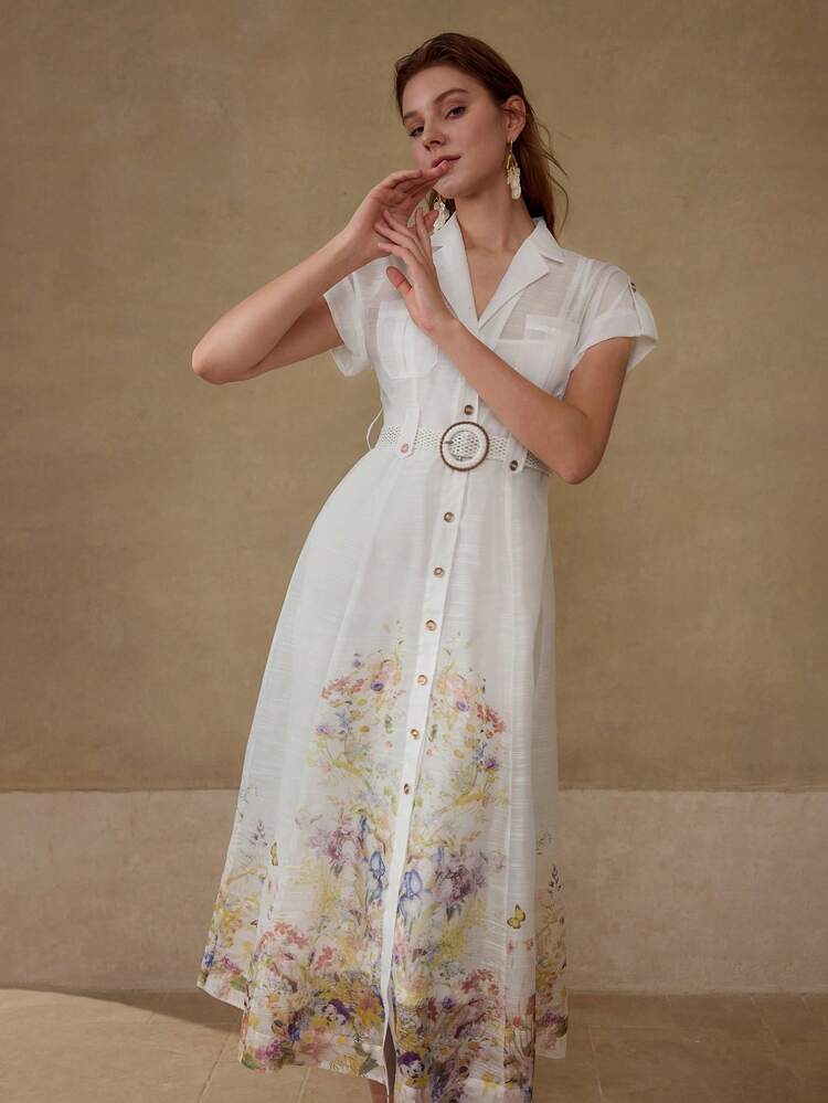 BELTED FLOWER PRINT DRESS
