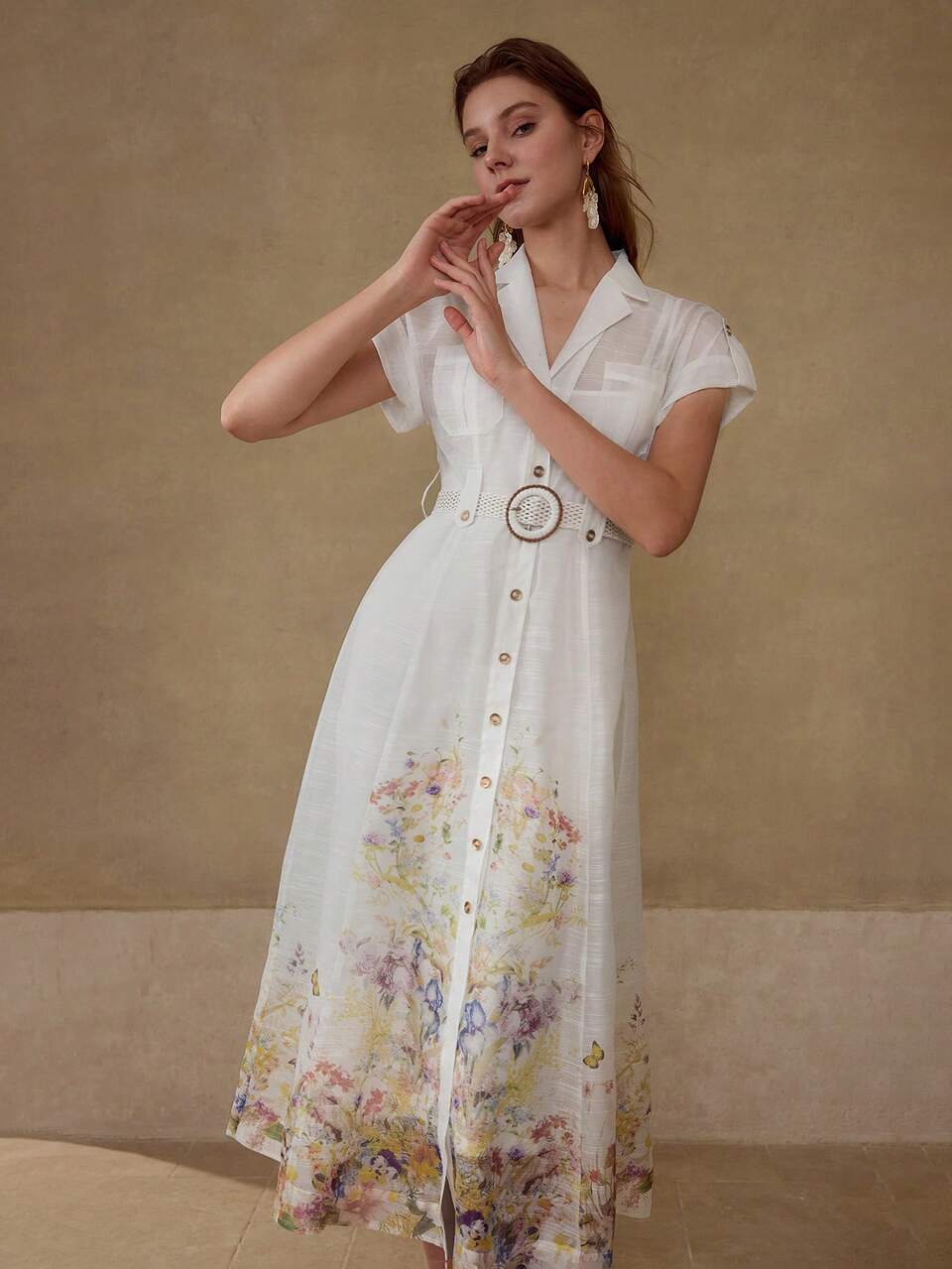 BELTED FLOWER PRINT DRESS